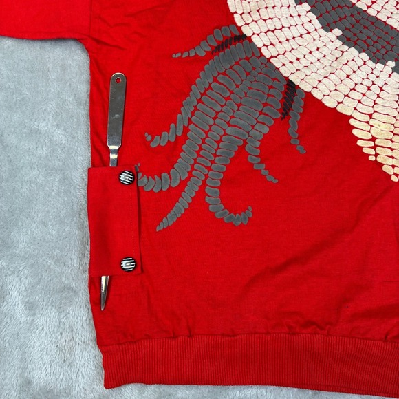 Vintage Crane Sweatshirt Womens Large Red Japanese Style Pullover Puff Print 80s - Picture 4 of 7